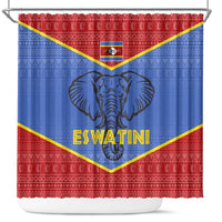 Eswatini Elephant Shower Curtain with Tribal Print and National Flag Details