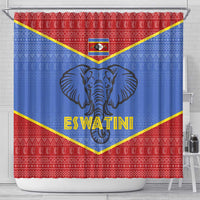 Eswatini Elephant Shower Curtain with Tribal Print and National Flag Details