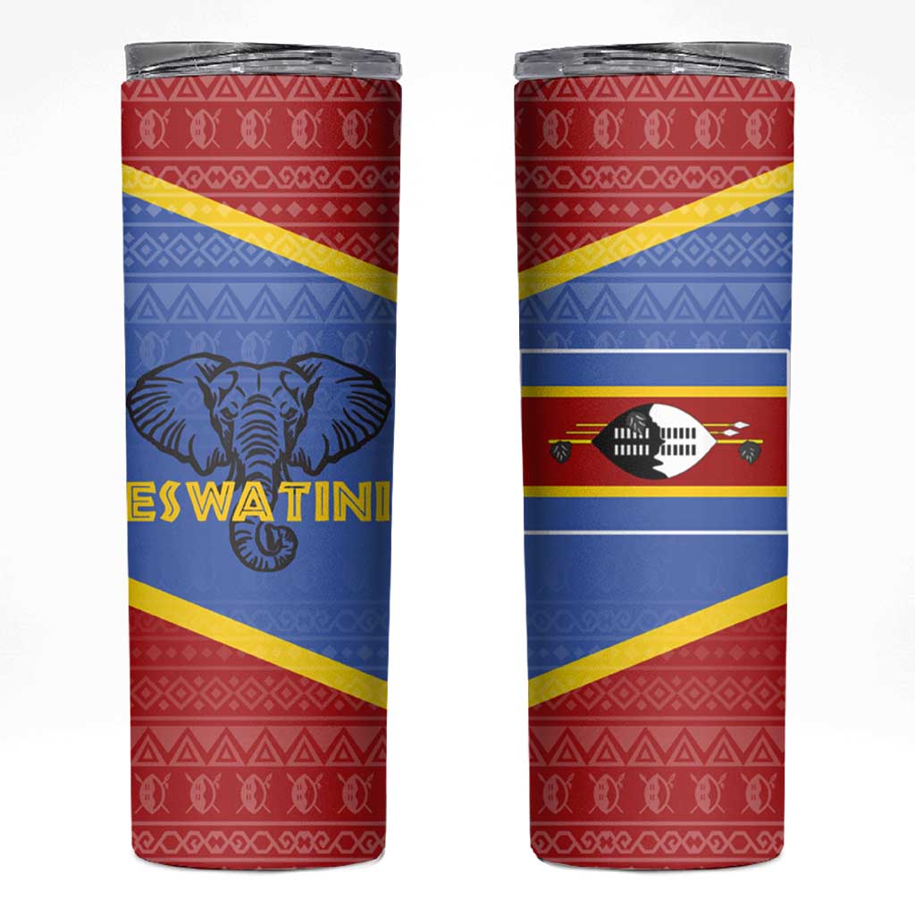 Eswatini Elephant Skinny Tumbler with Tribal Print and National Flag Details