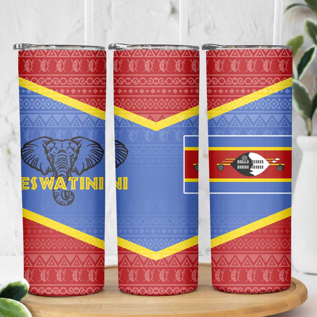 Eswatini Elephant Skinny Tumbler with Tribal Print and National Flag Details