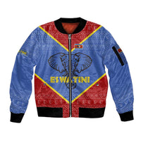 Eswatini Elephant Sleeve Zip Bomber Jacket with Tribal Print and National Flag Details