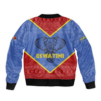 Eswatini Elephant Sleeve Zip Bomber Jacket with Tribal Print and National Flag Details