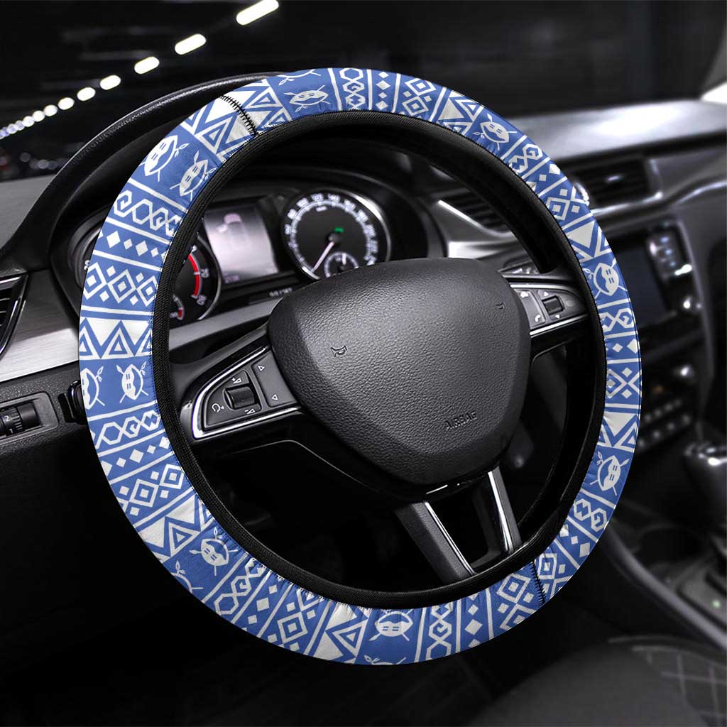 Eswatini Elephant Steering Wheel Cover with Tribal Print and National Flag Details