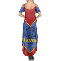 Eswatini Elephant Summer Maxi Dress with Tribal Print and National Flag Details