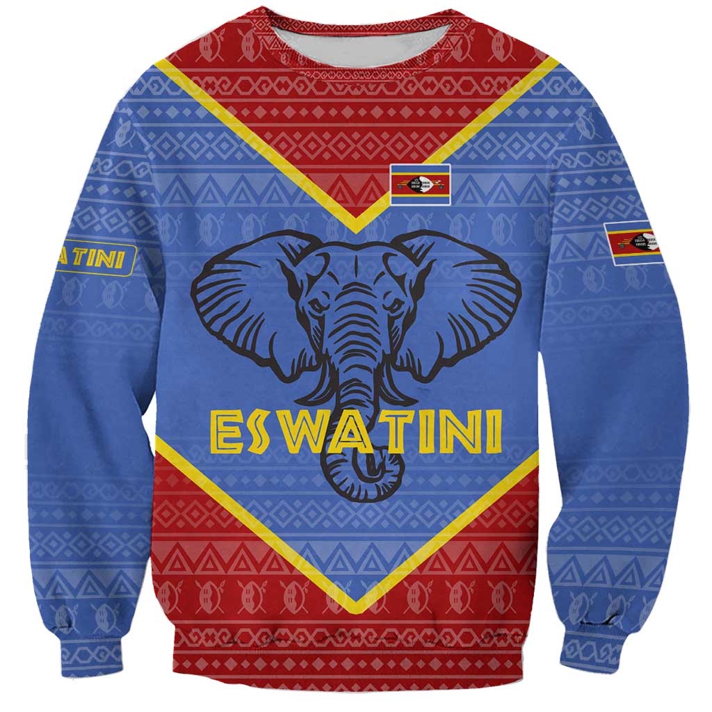 Eswatini Elephant Sweatshirt with Tribal Print and National Flag Details