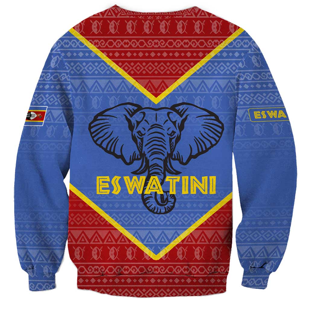 Eswatini Elephant Sweatshirt with Tribal Print and National Flag Details