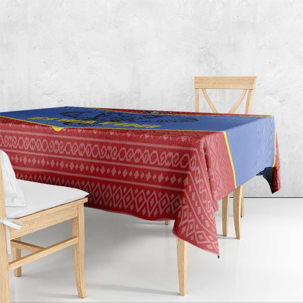 Eswatini Elephant Tablecloth with Tribal Print and National Flag Details