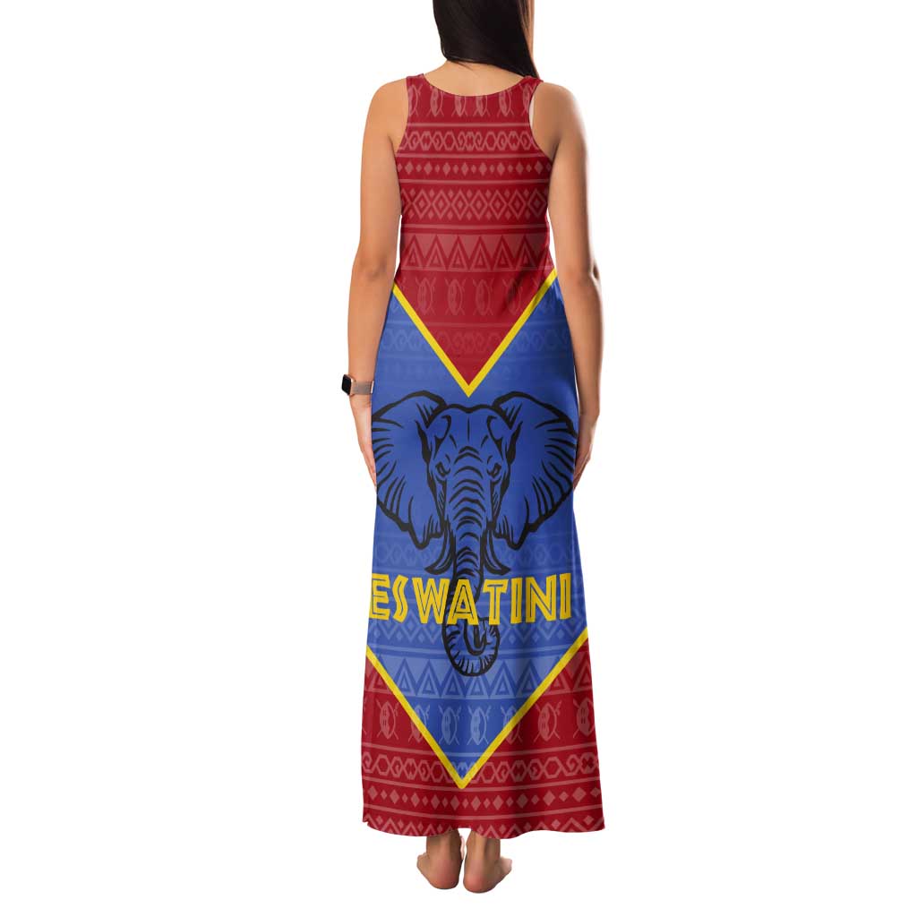 Eswatini Elephant Tank Maxi Dress with Tribal Print and National Flag Details