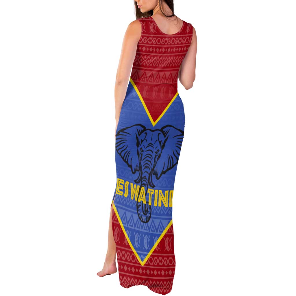 Eswatini Elephant Tank Maxi Dress with Tribal Print and National Flag Details