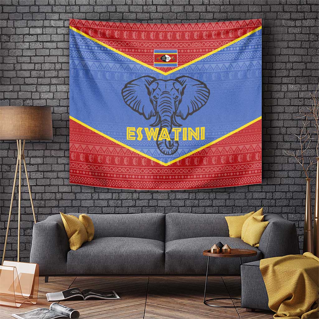 Eswatini Elephant Tapestry with Tribal Print and National Flag Details