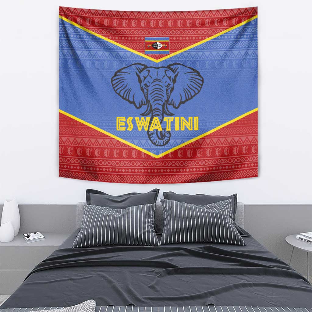 Eswatini Elephant Tapestry with Tribal Print and National Flag Details