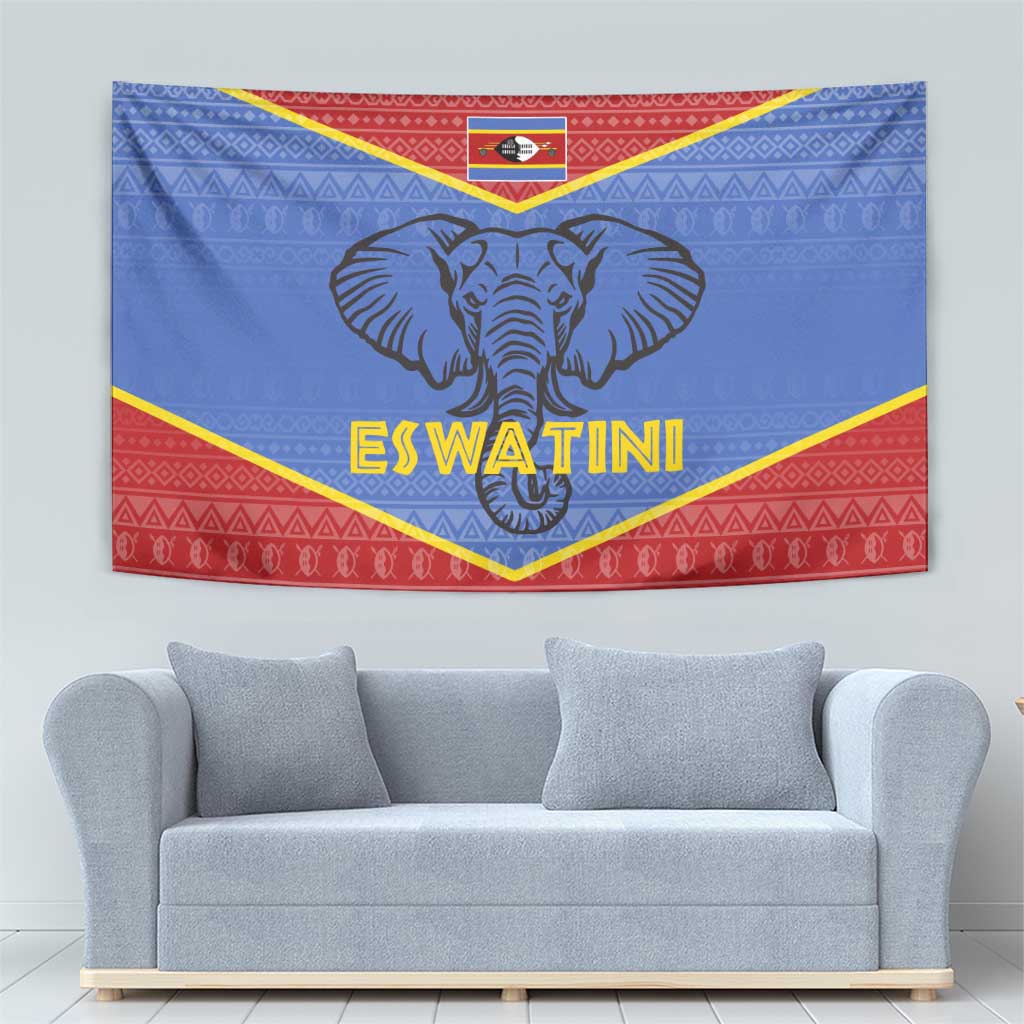 Eswatini Elephant Tapestry with Tribal Print and National Flag Details
