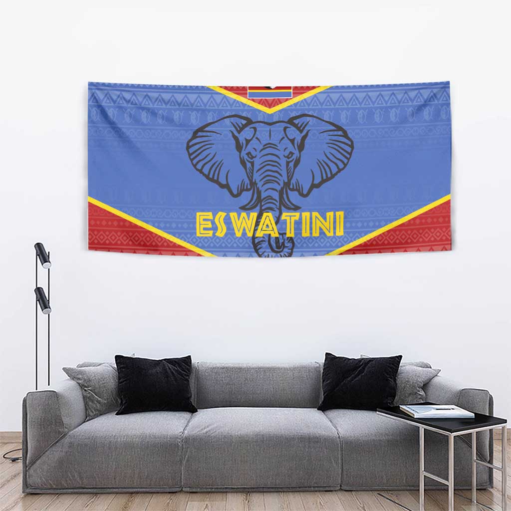 Eswatini Elephant Tapestry with Tribal Print and National Flag Details