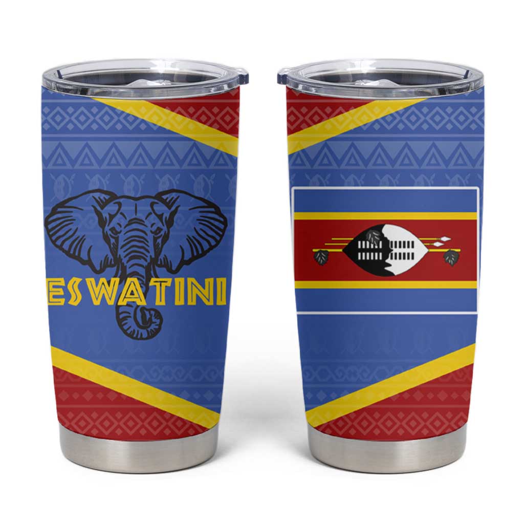 Eswatini Elephant Tumbler Cup with Tribal Print and National Flag Details