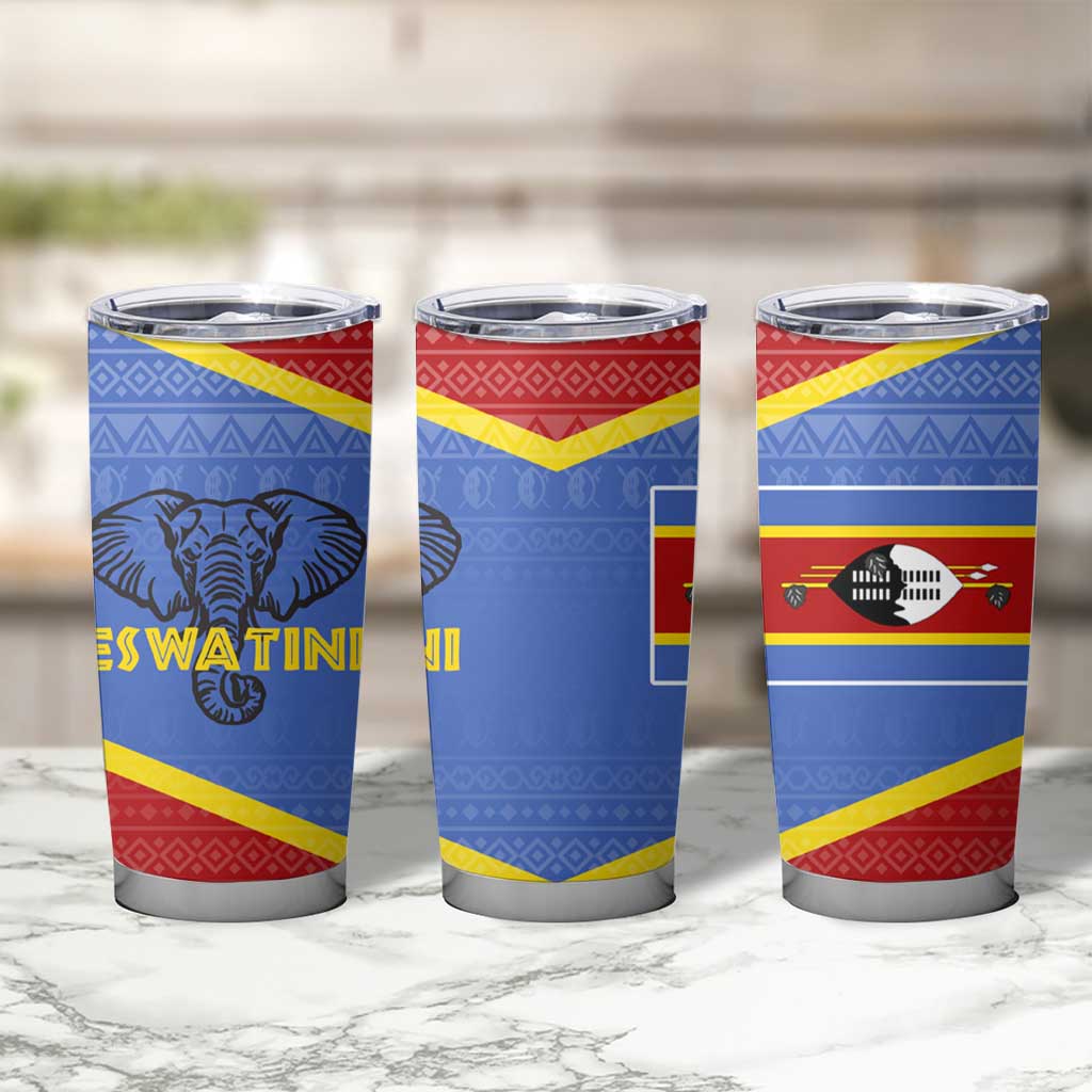 Eswatini Elephant Tumbler Cup with Tribal Print and National Flag Details