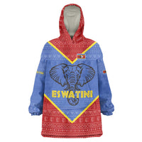 Eswatini Elephant Wearable Blanket Hoodie with Tribal Print and National Flag Details