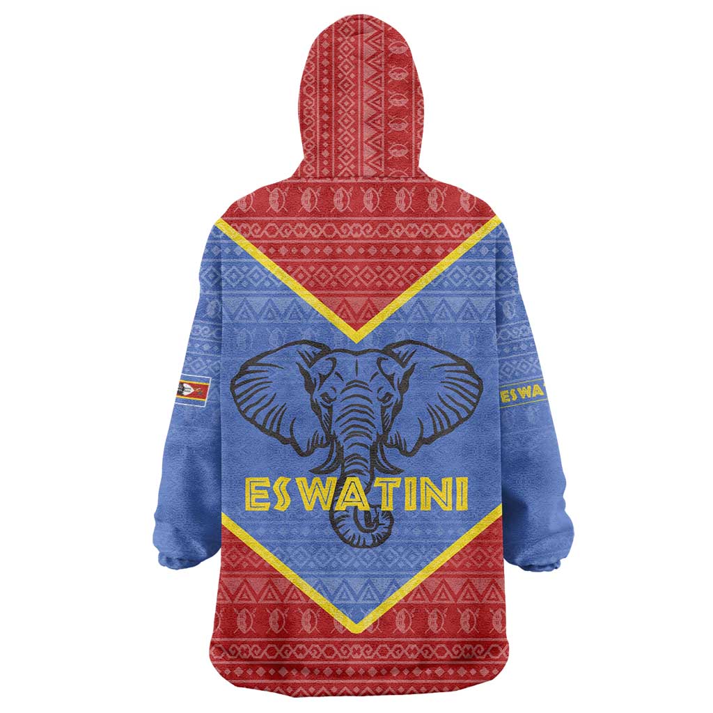 Eswatini Elephant Wearable Blanket Hoodie with Tribal Print and National Flag Details