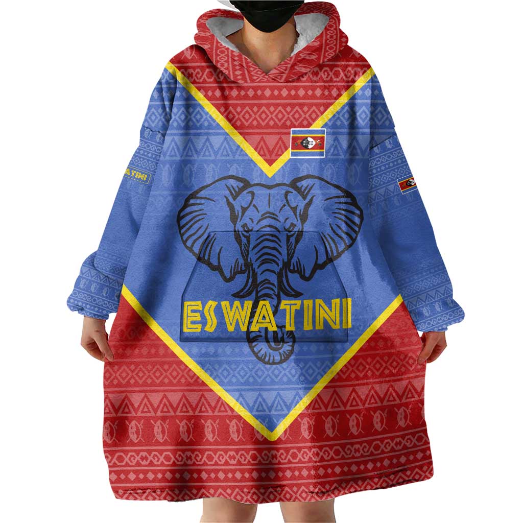 Eswatini Elephant Wearable Blanket Hoodie with Tribal Print and National Flag Details