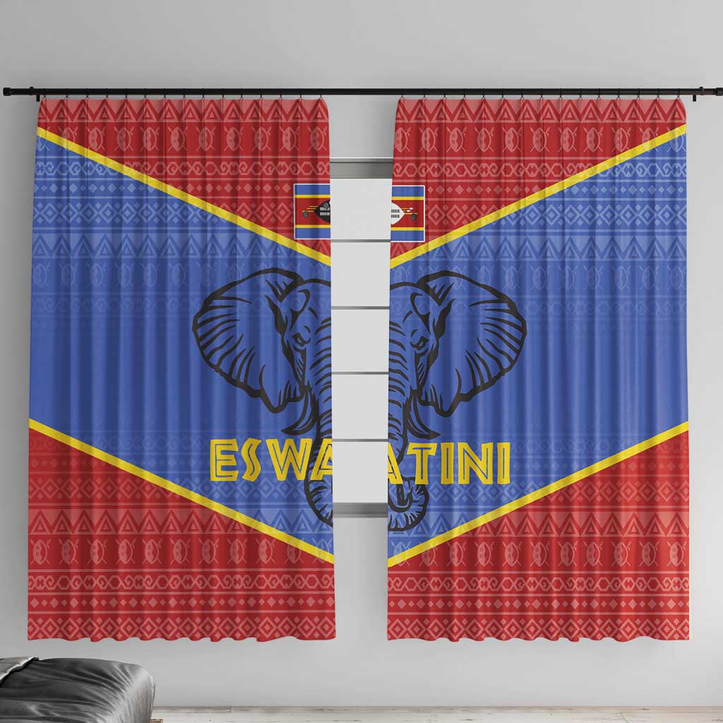 Eswatini Elephant Window Curtain with Tribal Print and National Flag Details