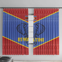 Eswatini Elephant Window Curtain with Tribal Print and National Flag Details