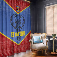 Eswatini Elephant Window Curtain with Tribal Print and National Flag Details