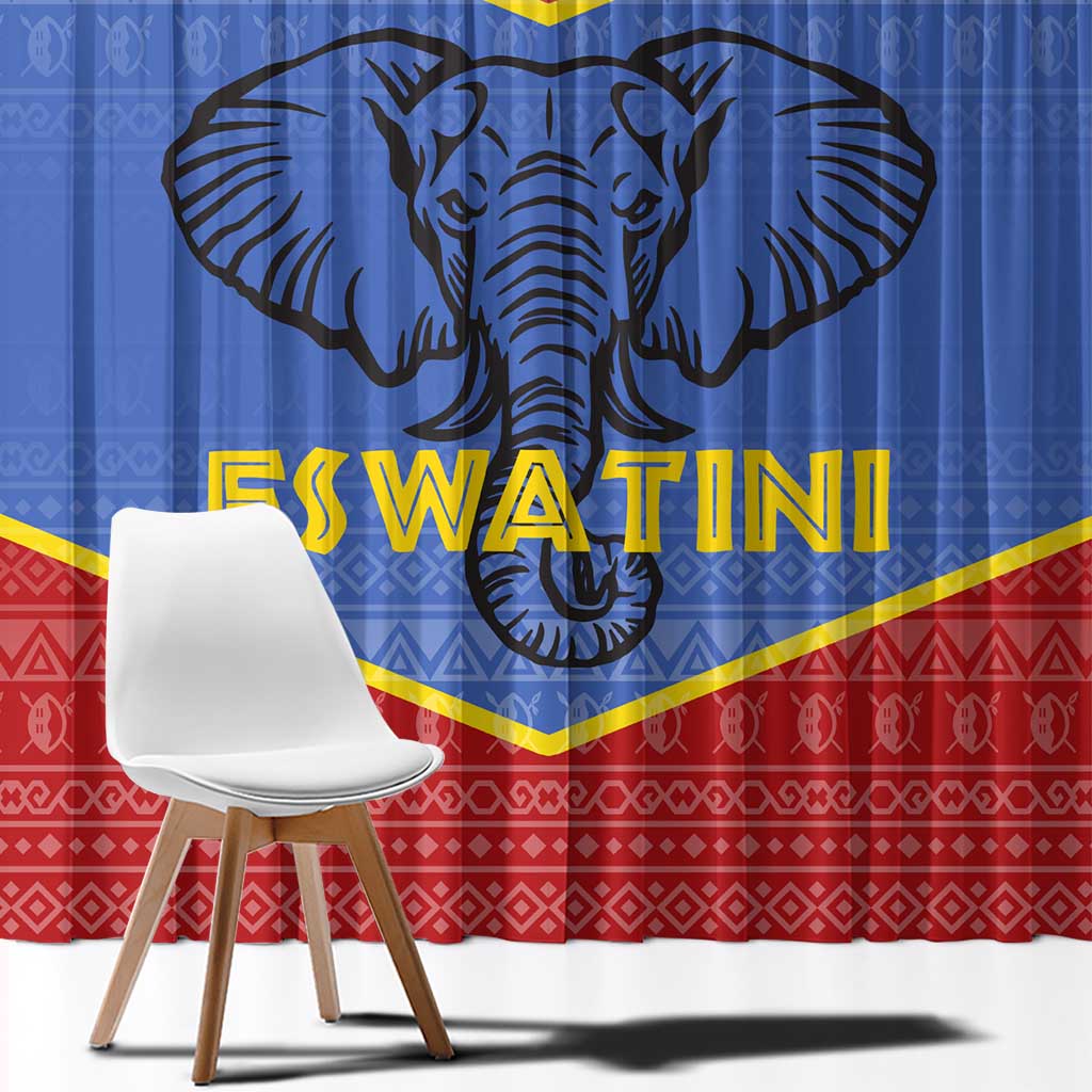 Eswatini Elephant Window Curtain with Tribal Print and National Flag Details