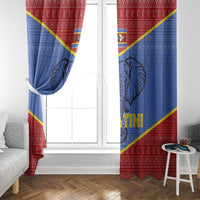 Eswatini Elephant Window Curtain with Tribal Print and National Flag Details