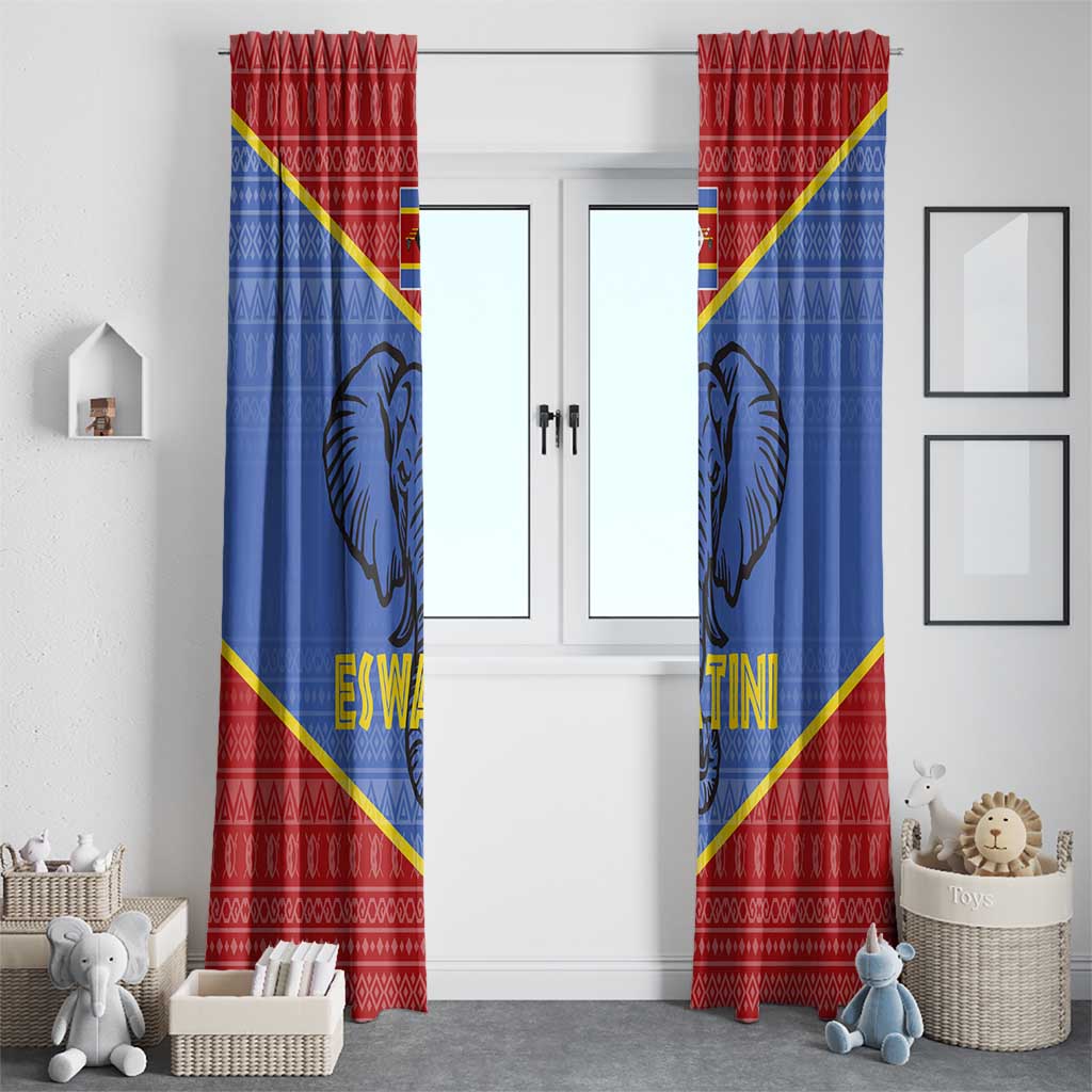 Eswatini Elephant Window Curtain with Tribal Print and National Flag Details