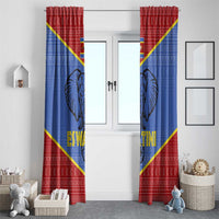 Eswatini Elephant Window Curtain with Tribal Print and National Flag Details