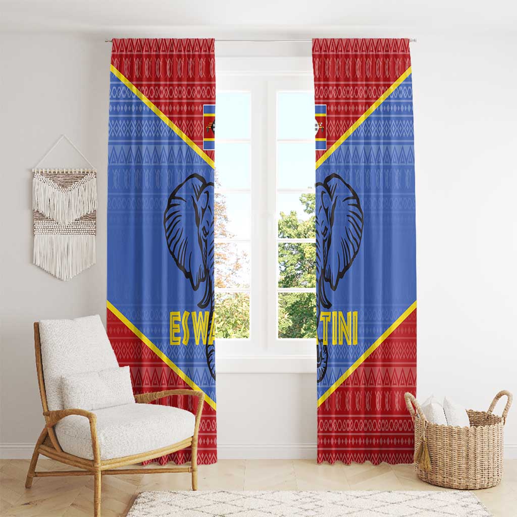 Eswatini Elephant Window Curtain with Tribal Print and National Flag Details