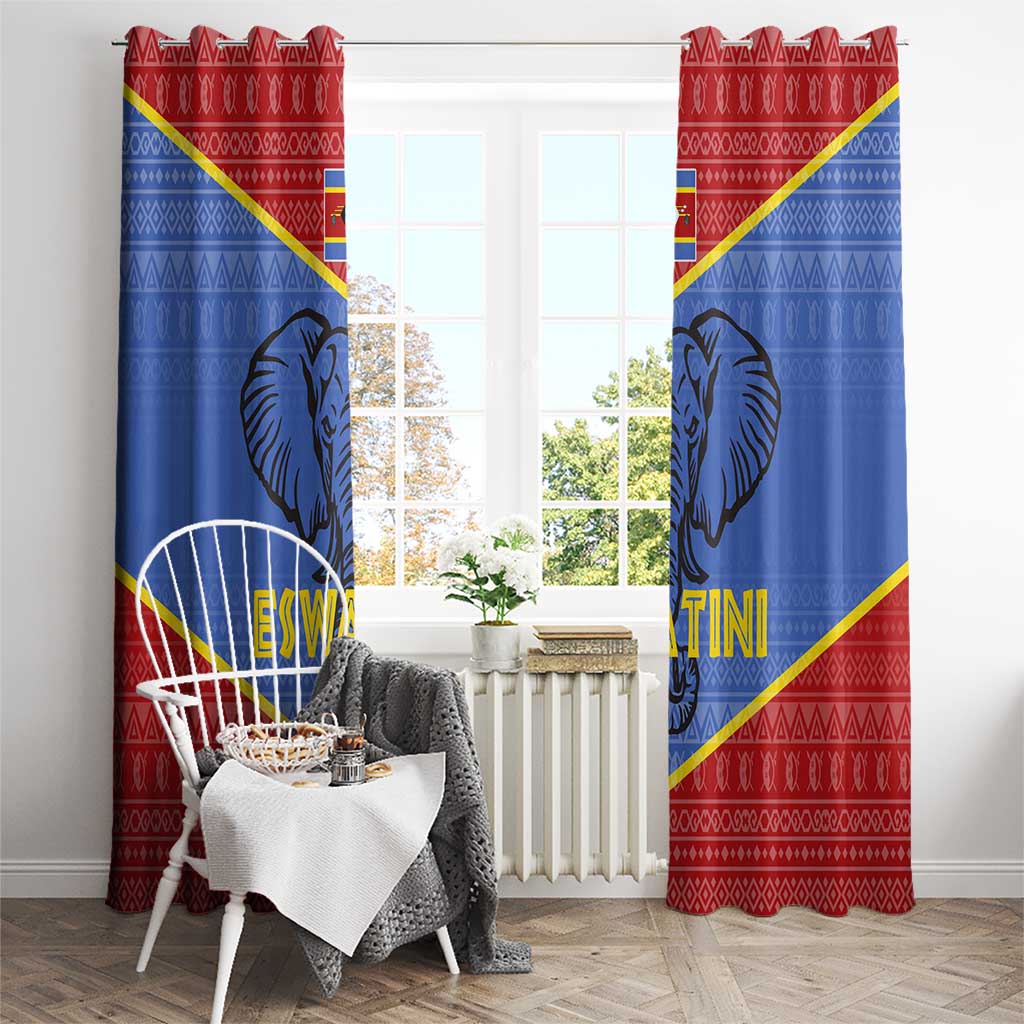 Eswatini Elephant Window Curtain with Tribal Print and National Flag Details