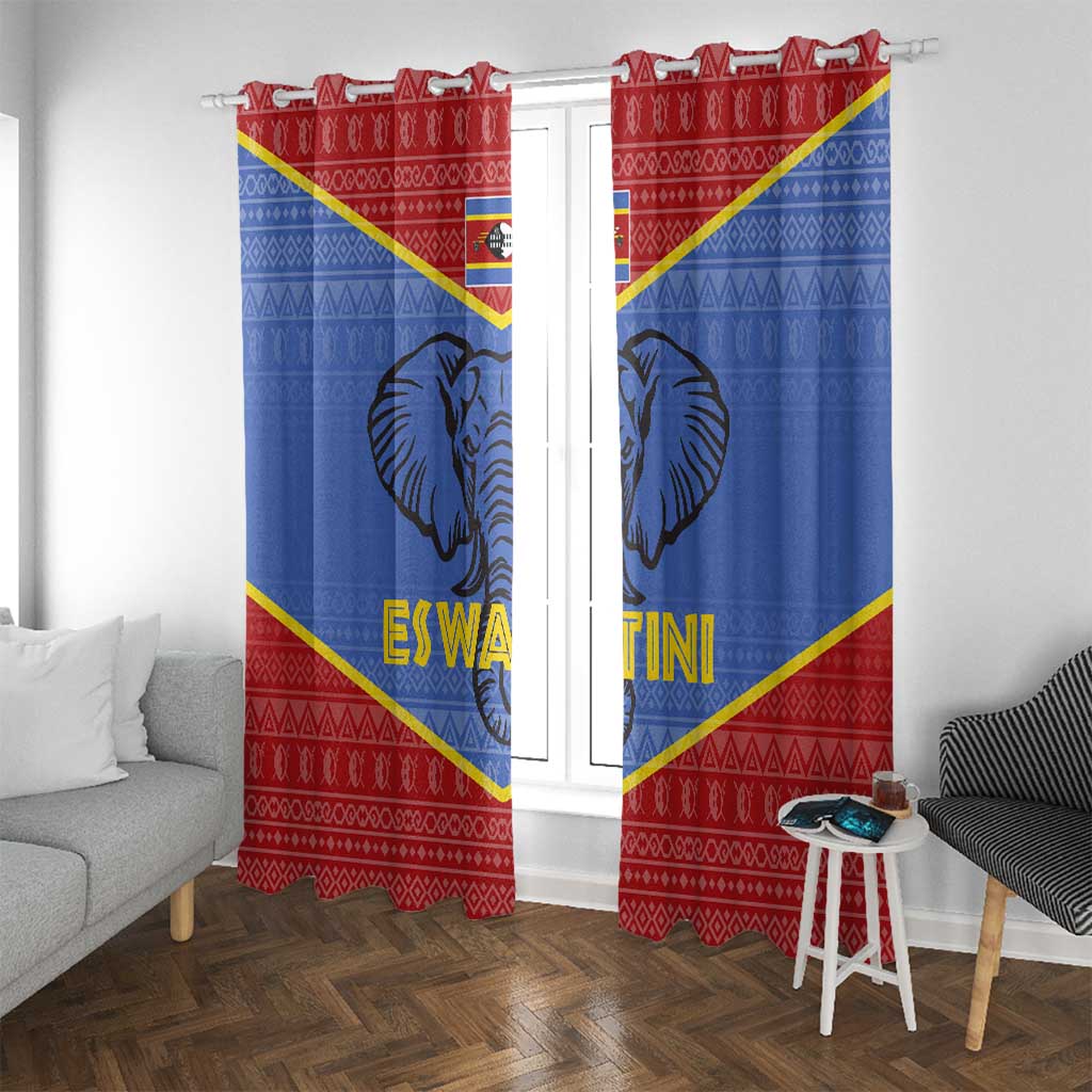 Eswatini Elephant Window Curtain with Tribal Print and National Flag Details