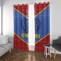 Eswatini Elephant Window Curtain with Tribal Print and National Flag Details
