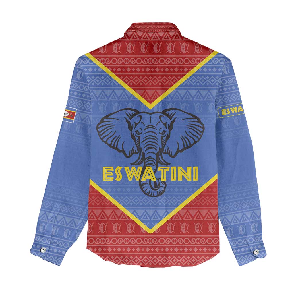 Eswatini Elephant Women Casual Shirt with Tribal Print and National Flag Details