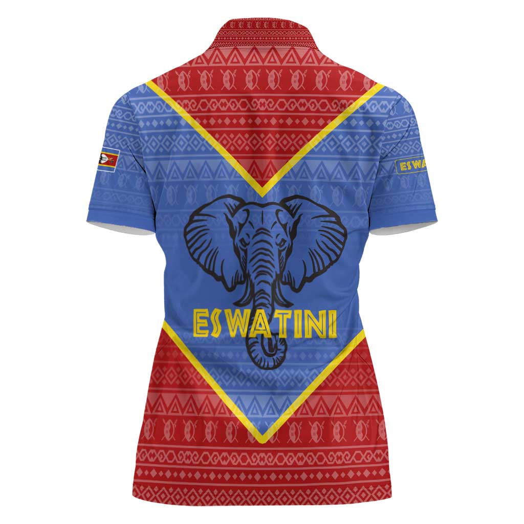 Eswatini Elephant Women Polo Shirt with Tribal Print and National Flag Details