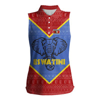 Eswatini Elephant Women Sleeveless Polo Shirt with Tribal Print and National Flag Details