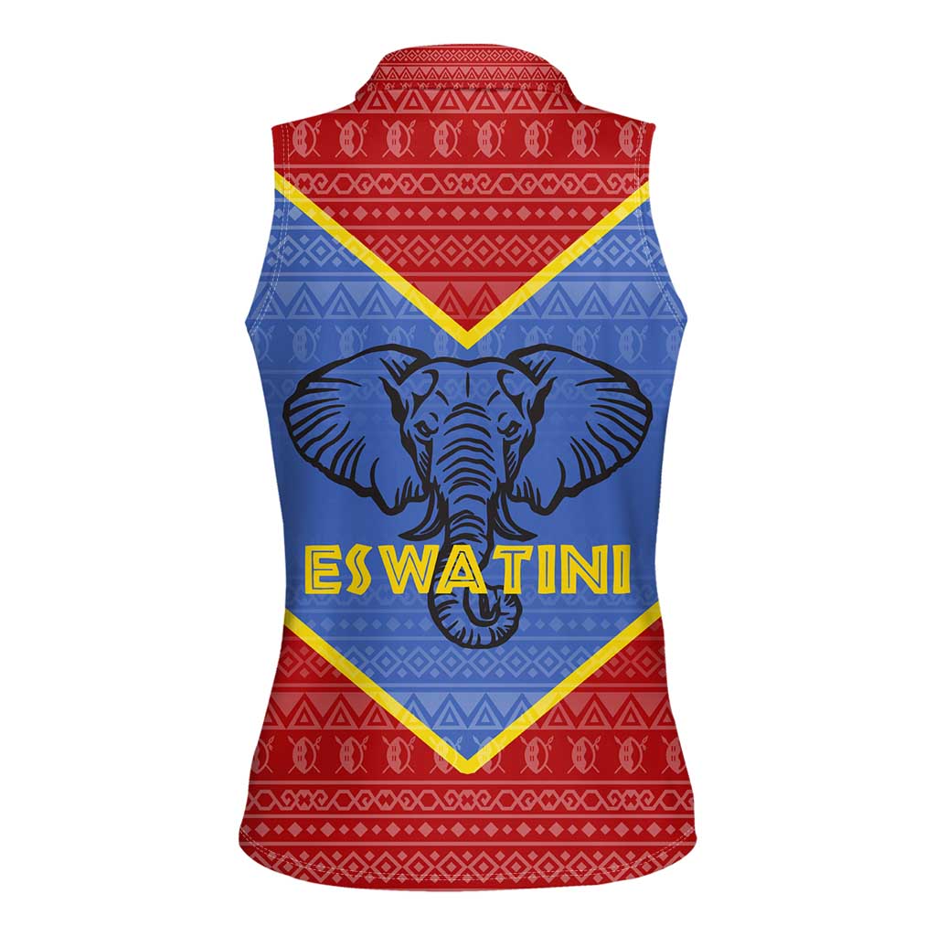 Eswatini Elephant Women Sleeveless Polo Shirt with Tribal Print and National Flag Details