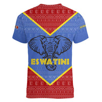 Eswatini Elephant Women V-Neck T-Shirt with Tribal Print and National Flag Details