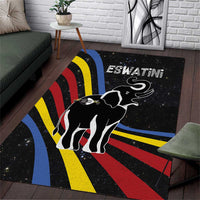 Eswatini Elephant Area Rug with Cosmic Background and Swazi Flag Colors