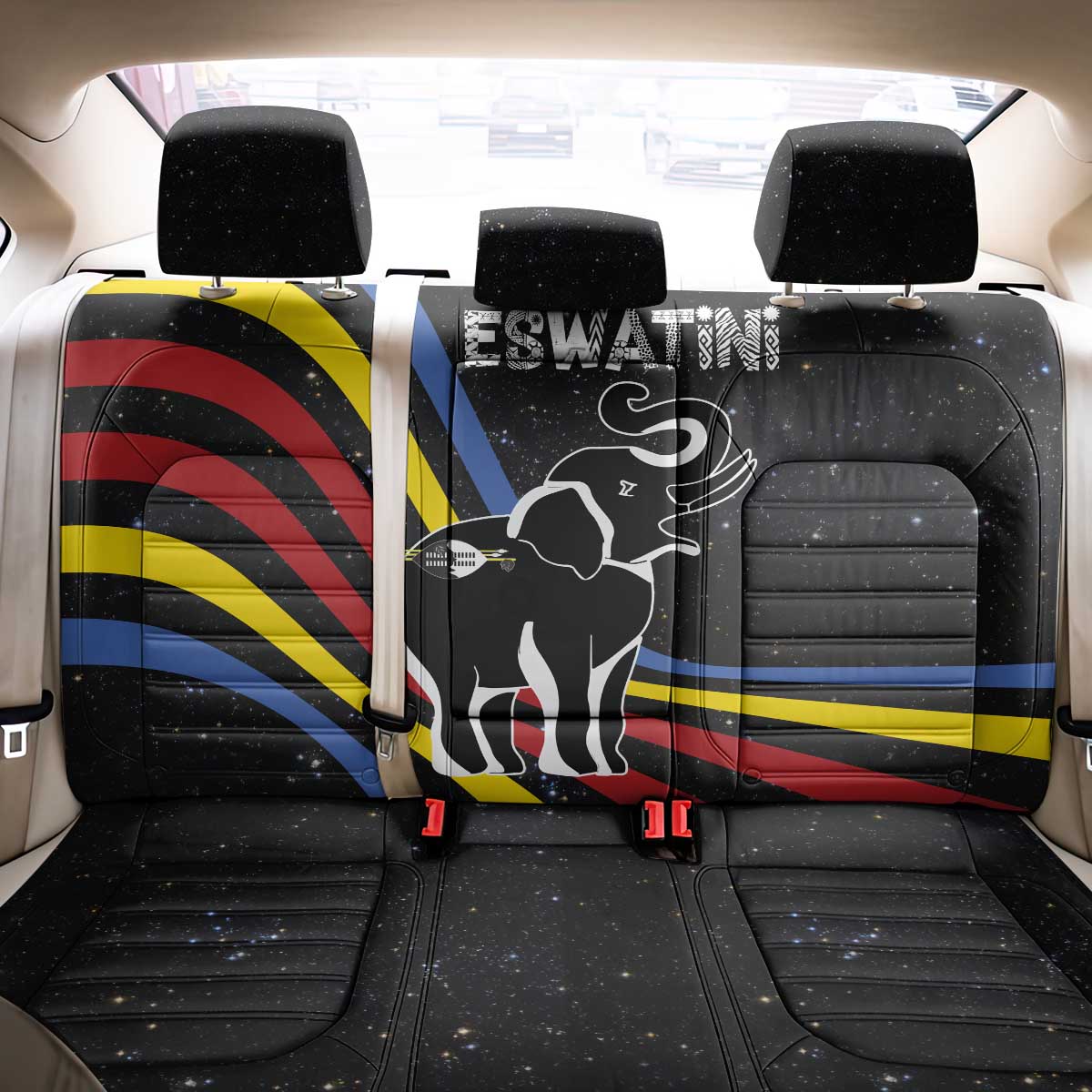 Eswatini Elephant Back Car Seat Cover with Cosmic Background and Swazi Flag Colors
