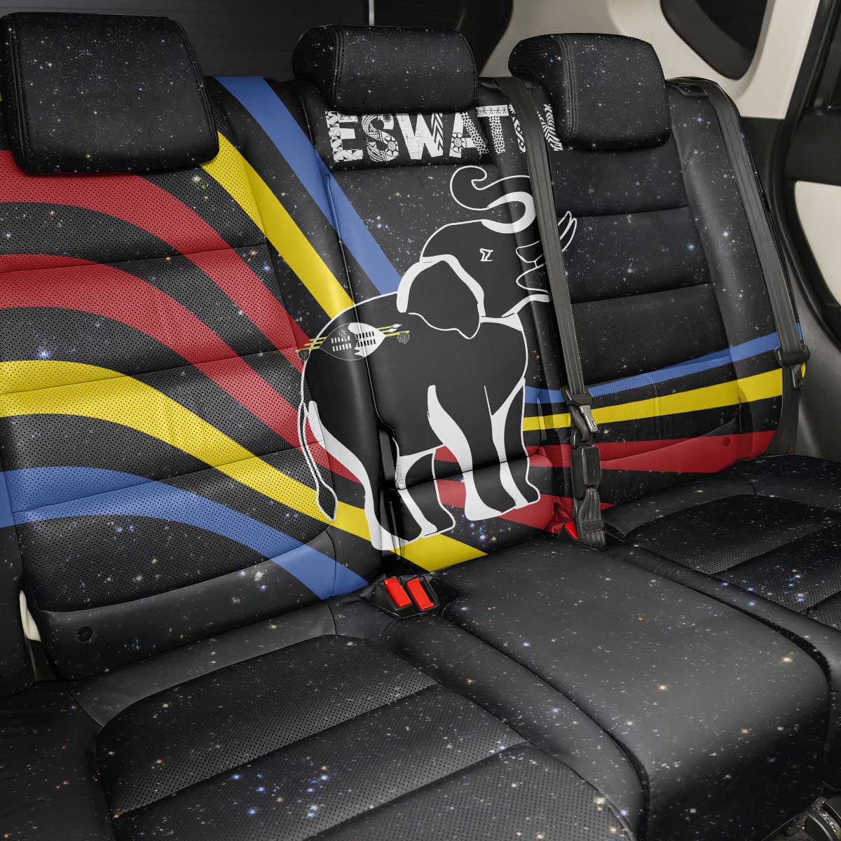 Eswatini Elephant Back Car Seat Cover with Cosmic Background and Swazi Flag Colors