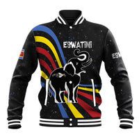 Eswatini Elephant Baseball Jacket with Cosmic Background and Swazi Flag Colors