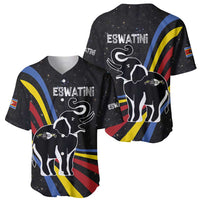 Eswatini Elephant Baseball Jersey with Cosmic Background and Swazi Flag Colors