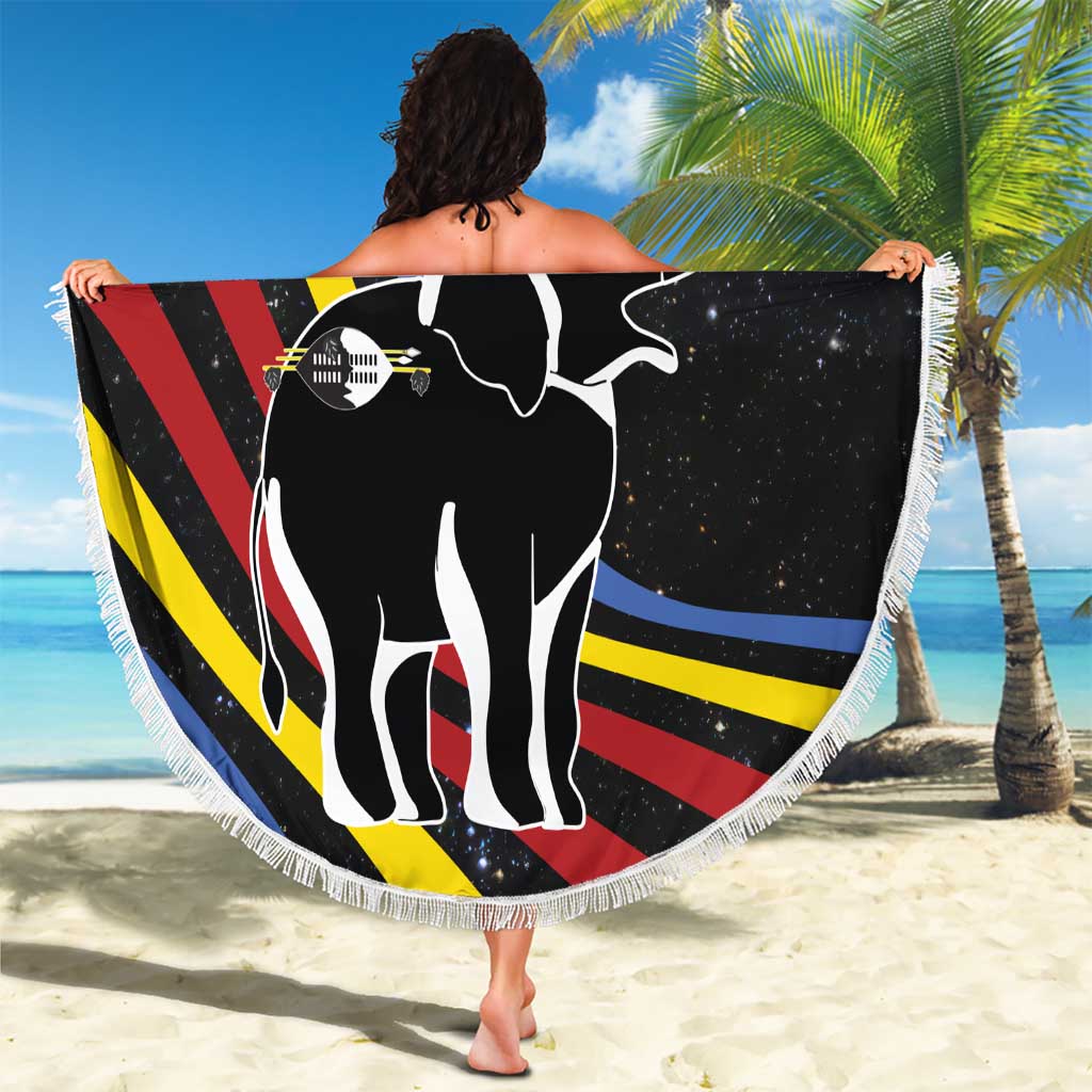 Eswatini Elephant Beach Blanket with Cosmic Background and Swazi Flag Colors