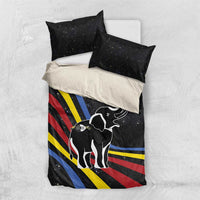 Eswatini Elephant Bedding Set with Cosmic Background and Swazi Flag Colors