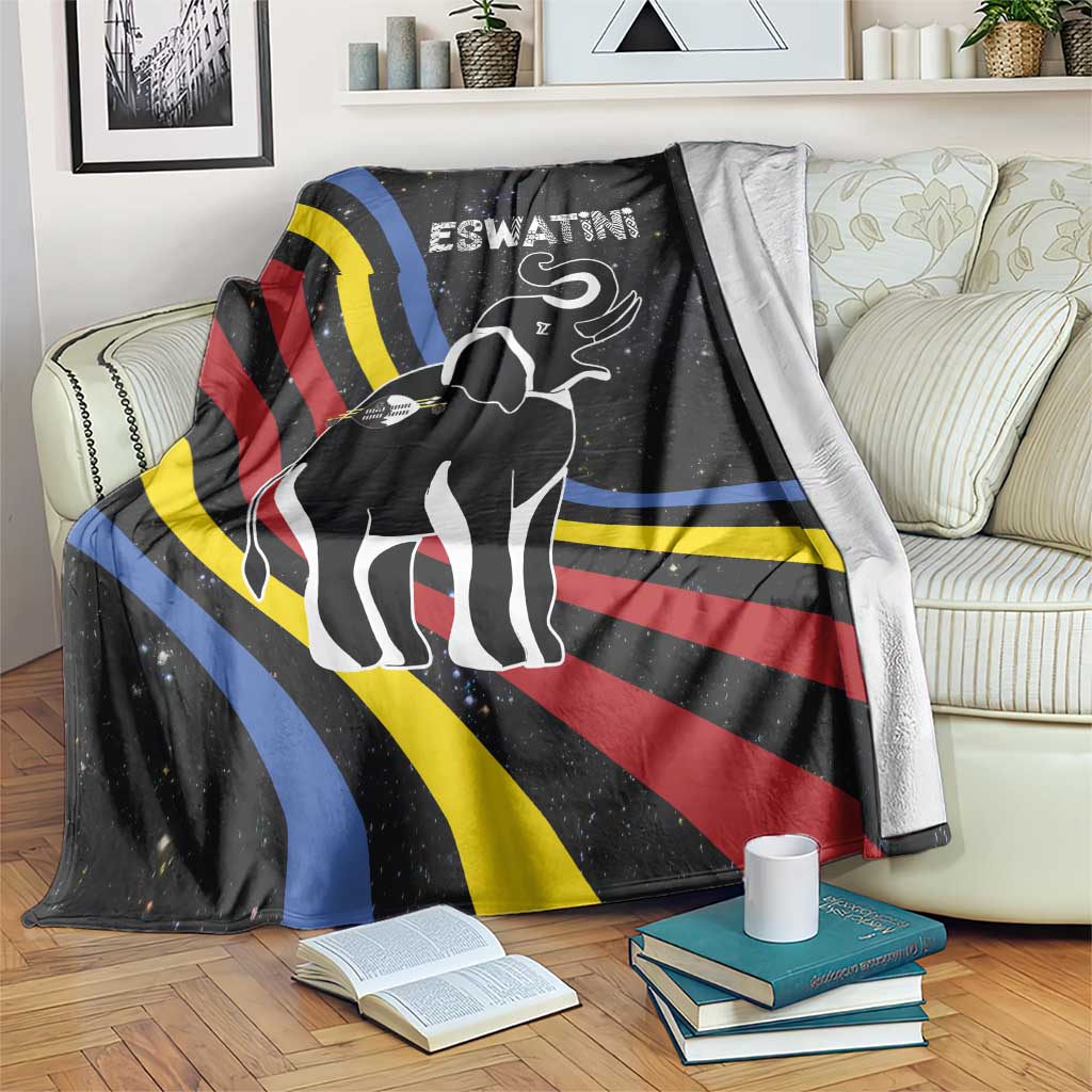 Eswatini Elephant Blanket with Cosmic Background and Swazi Flag Colors