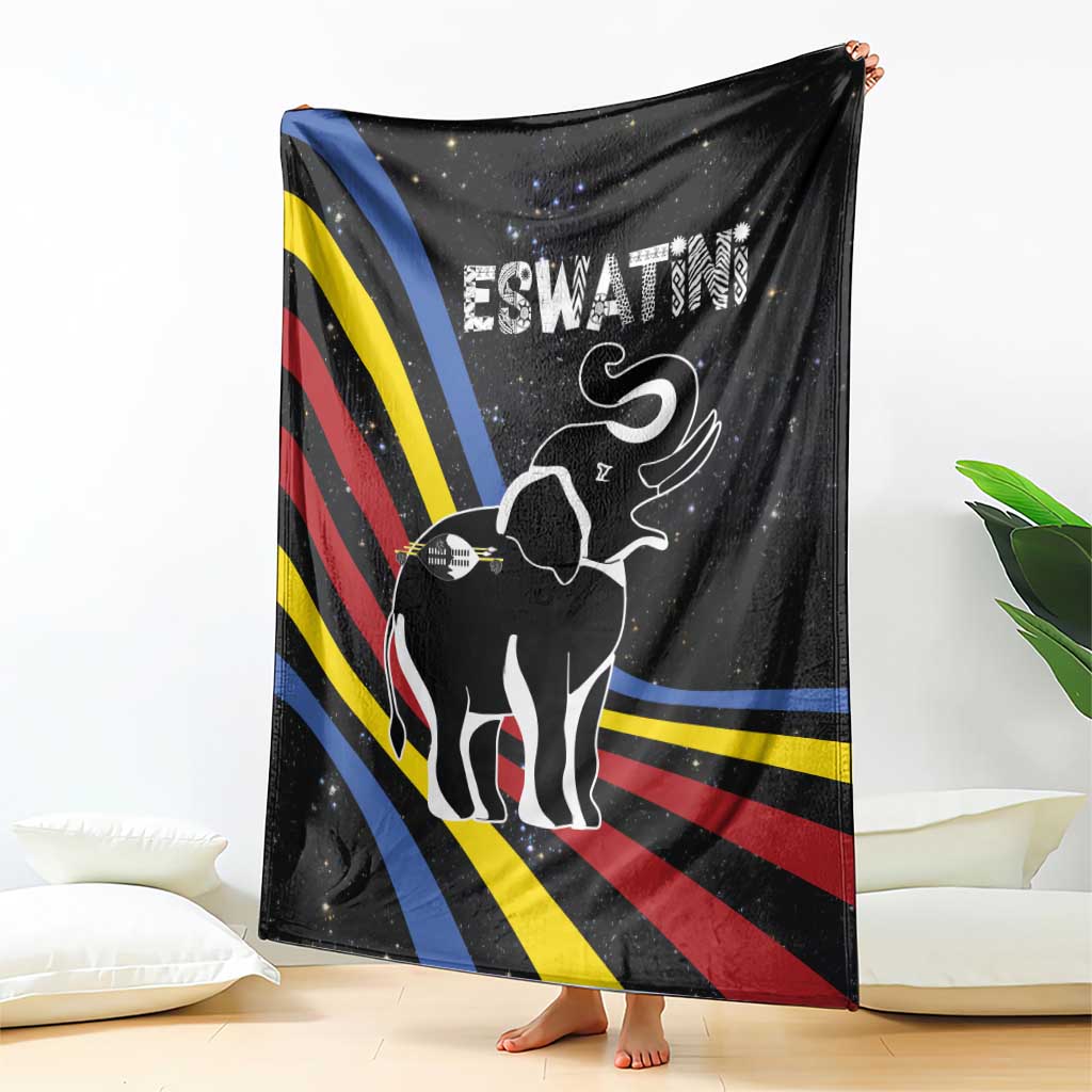 Eswatini Elephant Blanket with Cosmic Background and Swazi Flag Colors