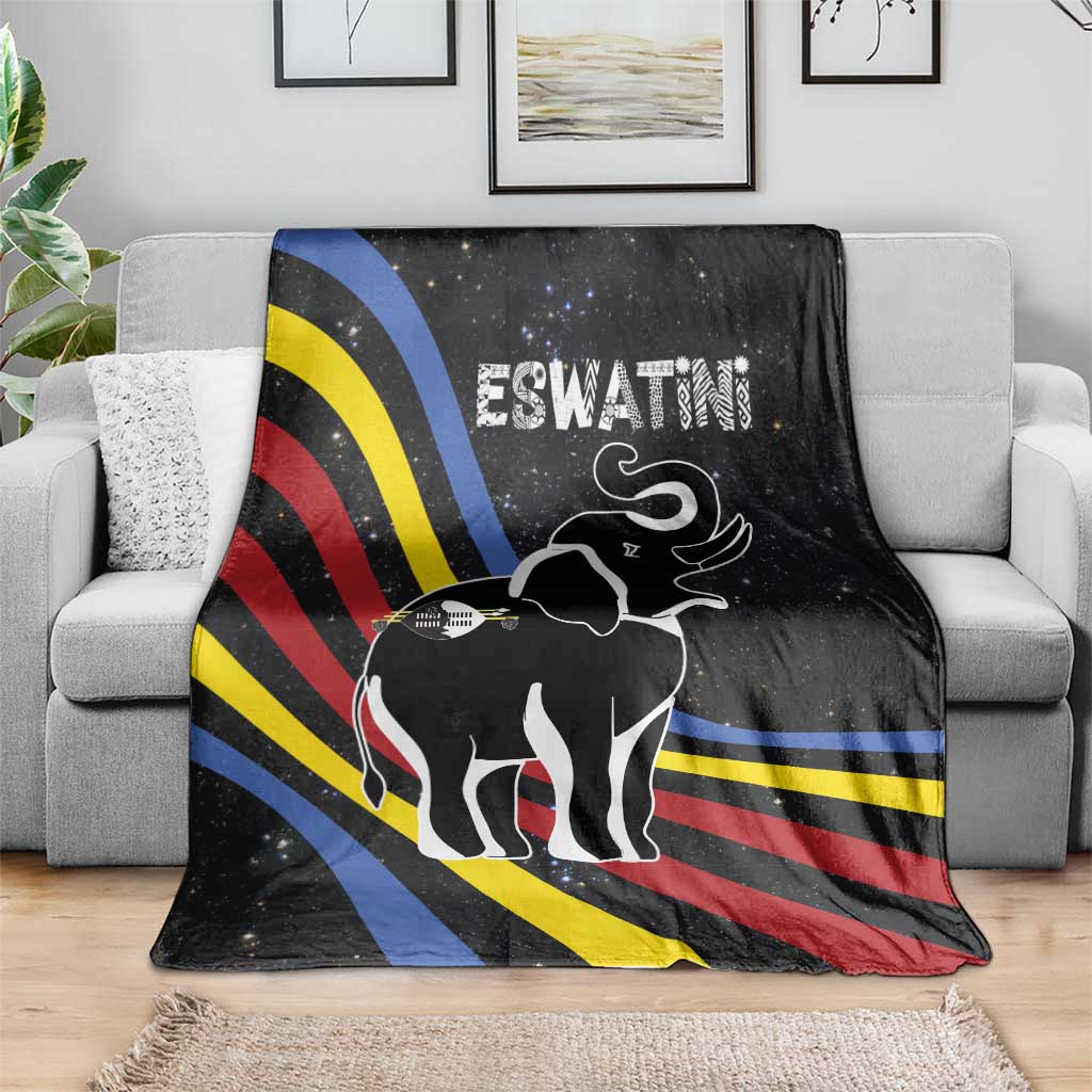 Eswatini Elephant Blanket with Cosmic Background and Swazi Flag Colors