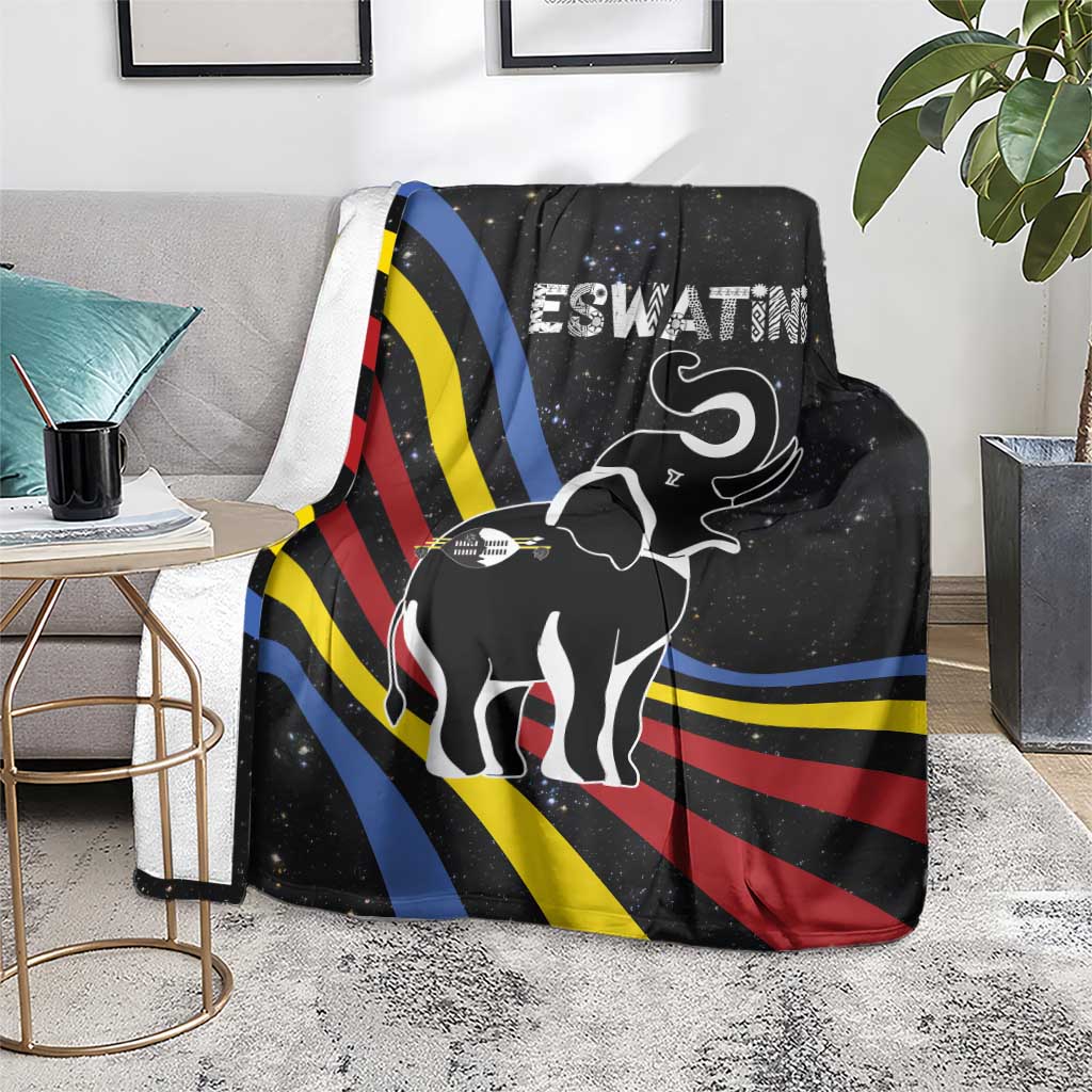 Eswatini Elephant Blanket with Cosmic Background and Swazi Flag Colors