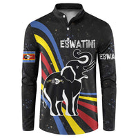 Eswatini Elephant Button Sweatshirt with Cosmic Background and Swazi Flag Colors